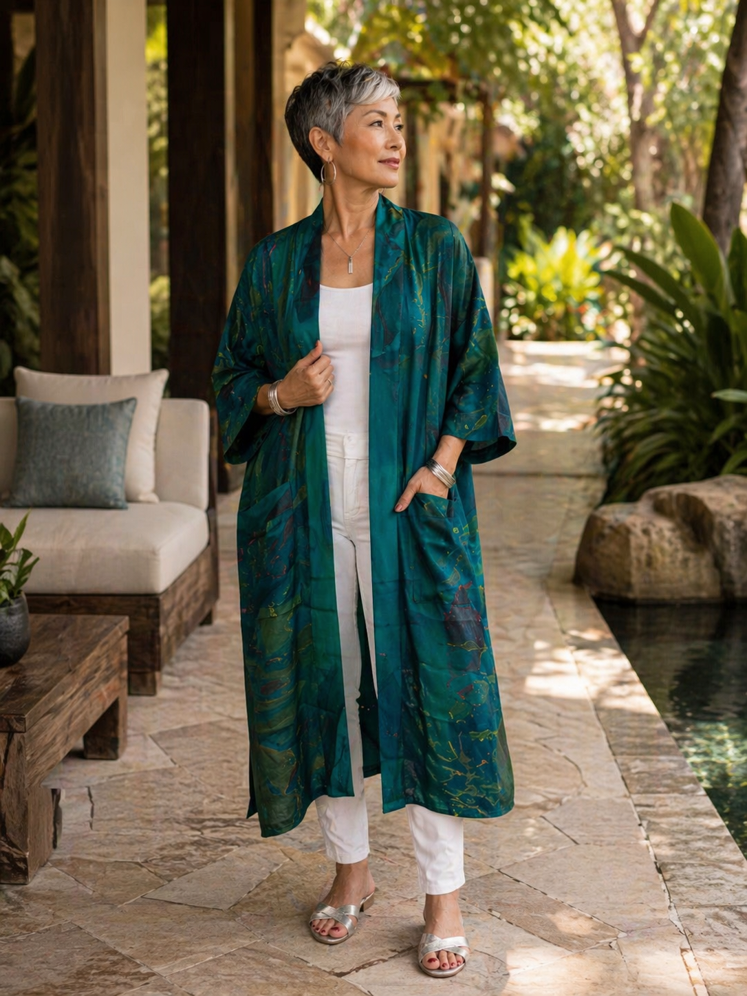 Emerald Luxe Silk Cardigan
